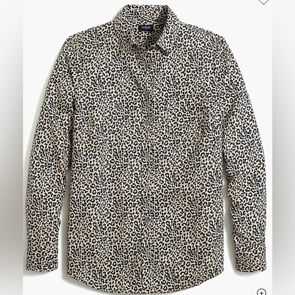 J.Crew Factory Cotton Shirt in Signature Fit, Sz S, Leopard Print, Tan, Black - Picture 1 of 7